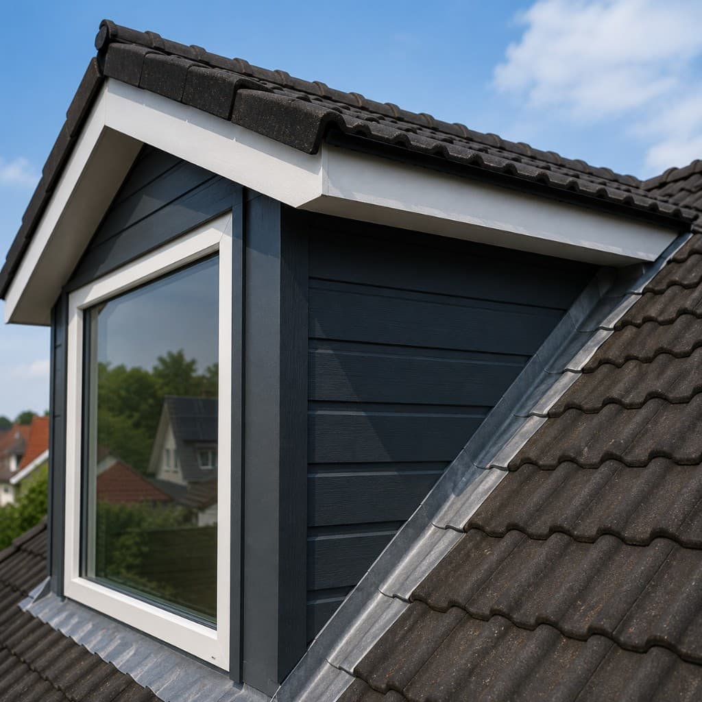 Schuine dakkapel met antraciet bekleding op een woning in Groningen