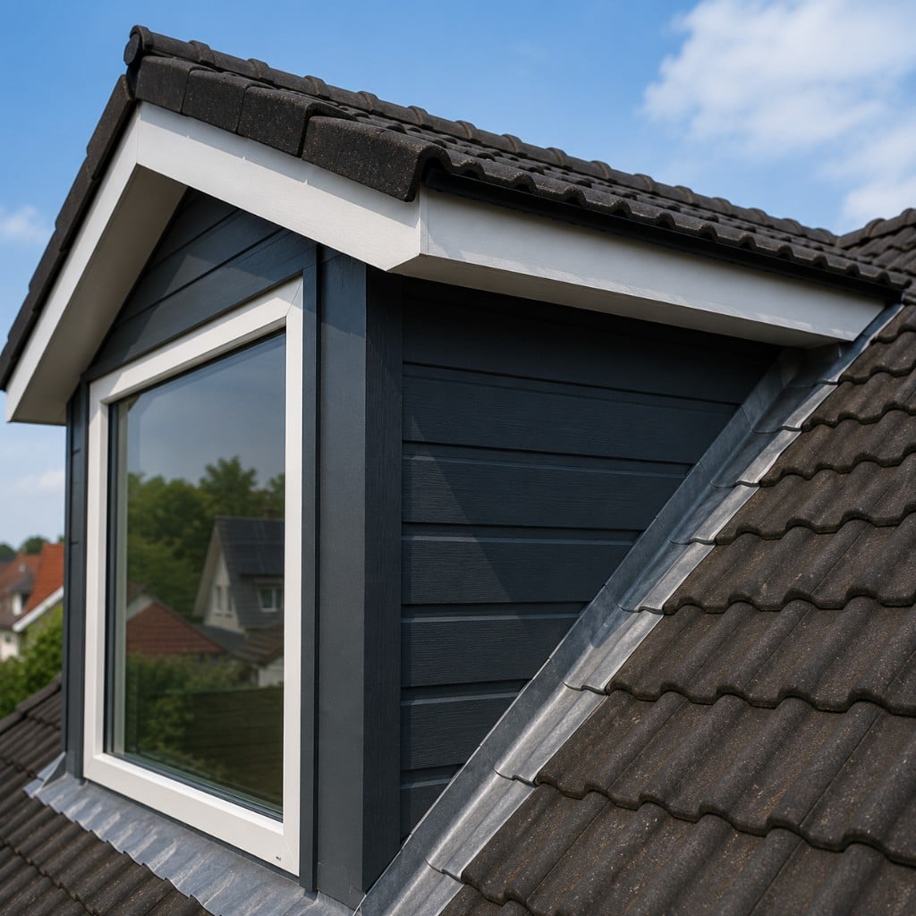 Schuine dakkapel met antraciet bekleding op een woning in Groningen